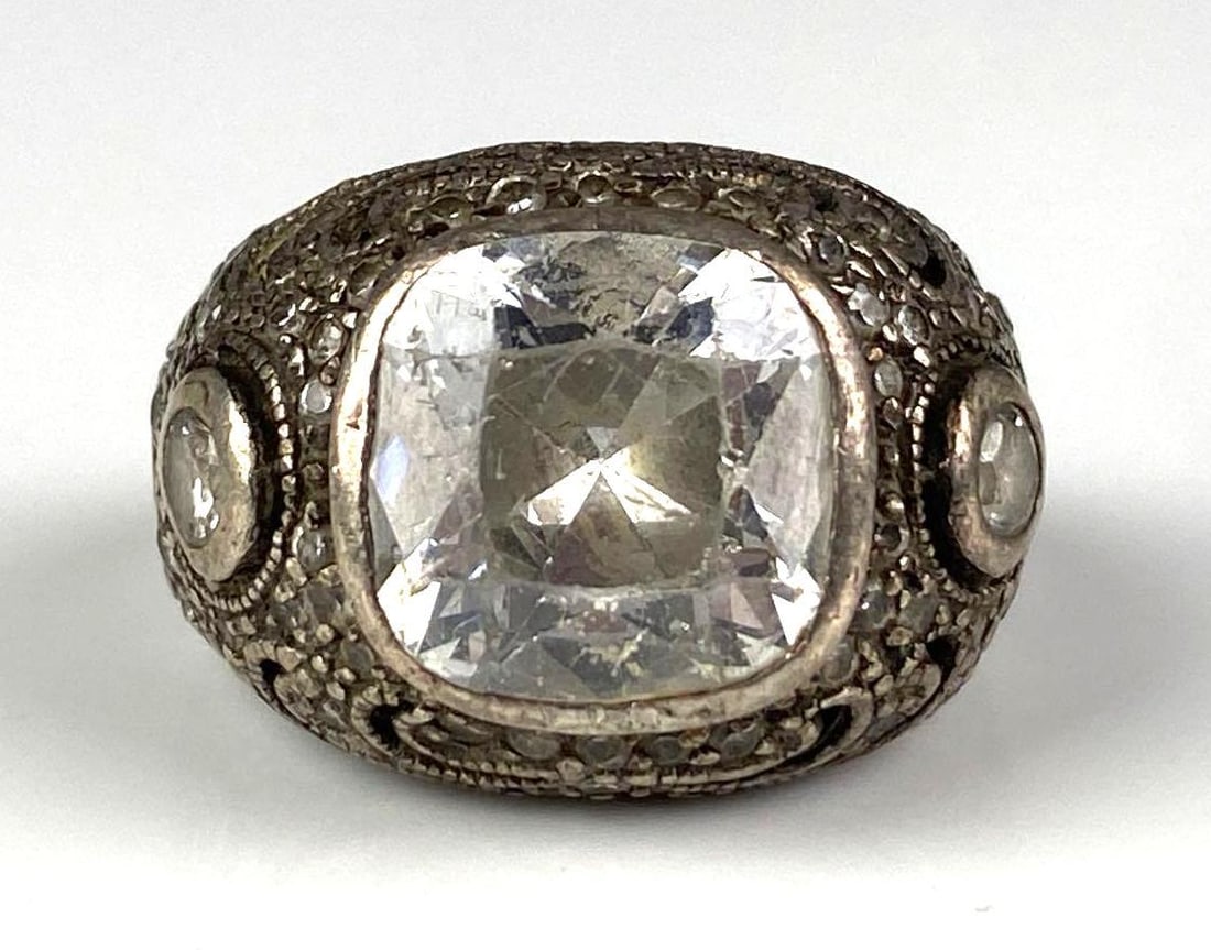 Sterling Silver CZ Openwork Ring: Heavy scratches on CZ stones, Size 7