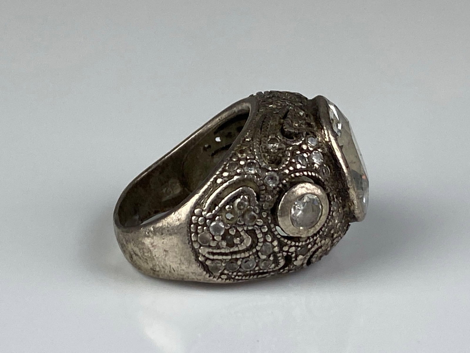 Sterling Silver CZ Openwork Ring - 4