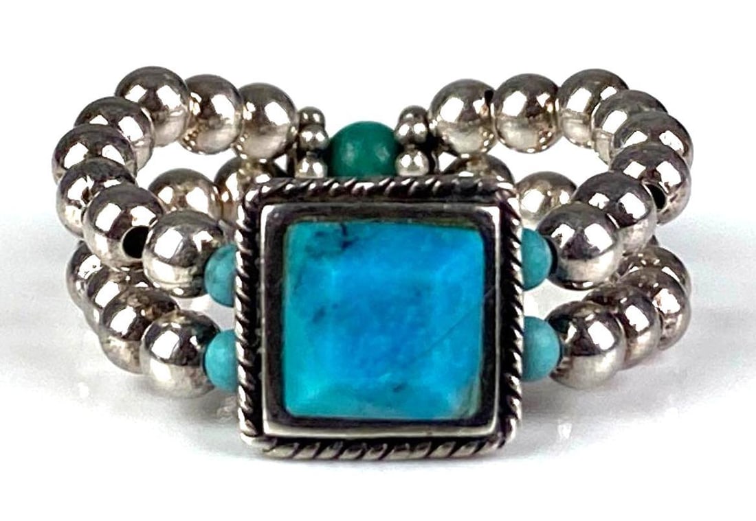 Steeling Silver Turquoise Expandable Ring: Size ~ 6