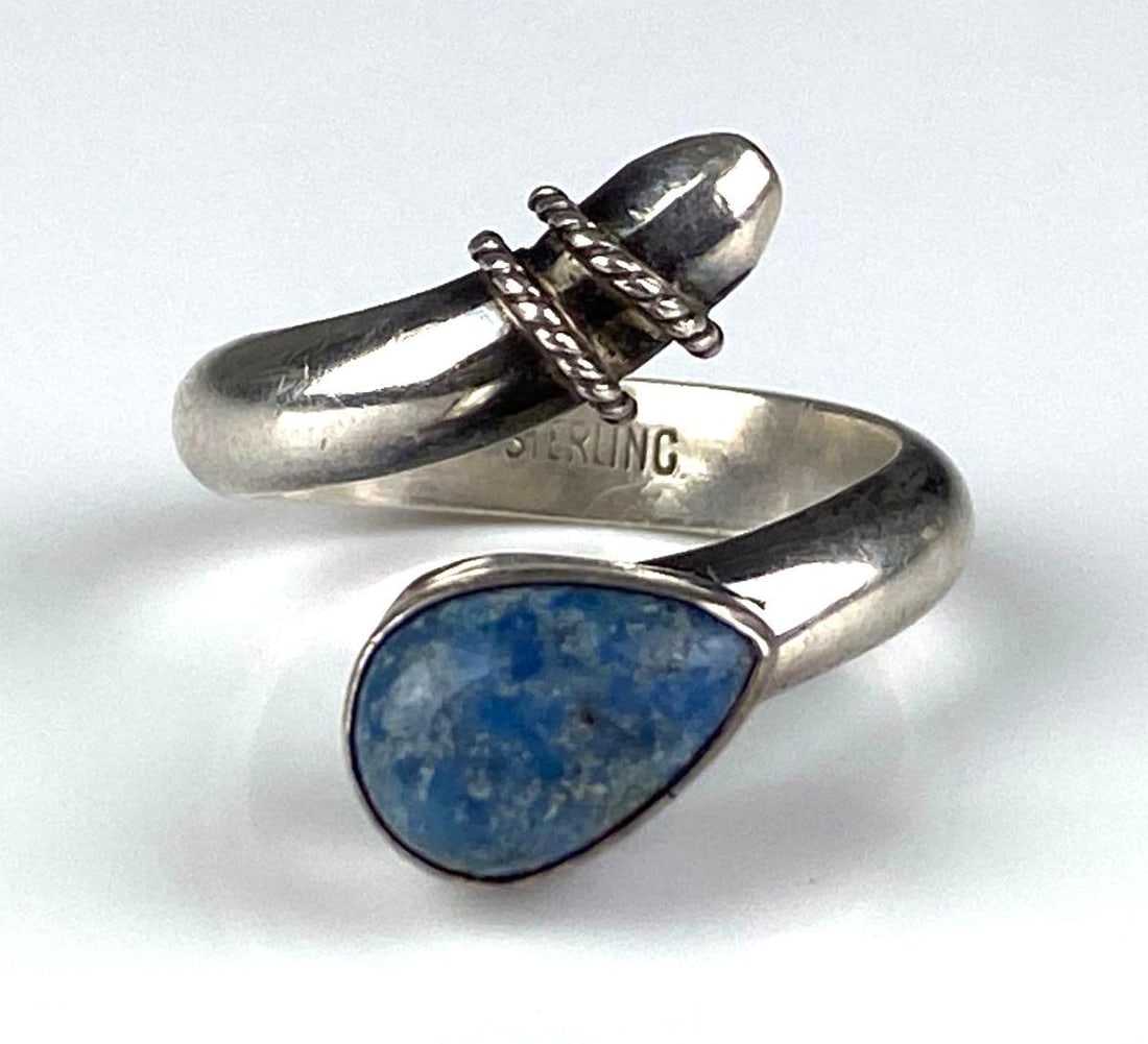 Sterling Silver Lapis Lazuli Bypass Ring: Size 6 1/2