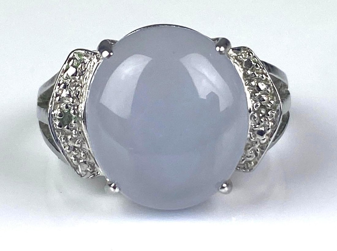 Sterling Silver Gray Jadeite Ring: Size 7 1/2