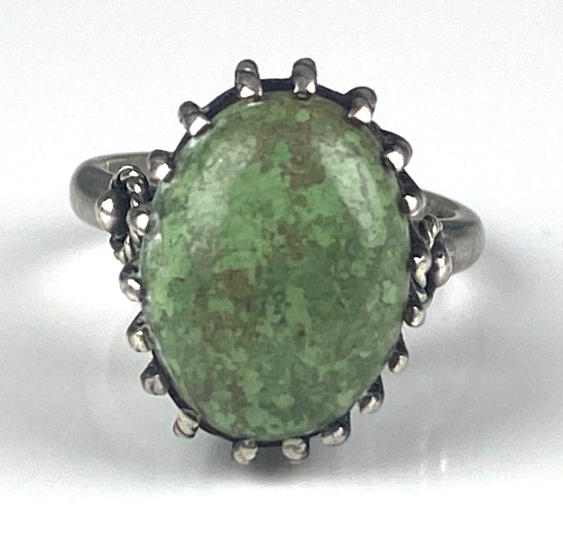 FCM Signed Mexican Sterling Silver Turquoise Ring: Size 8