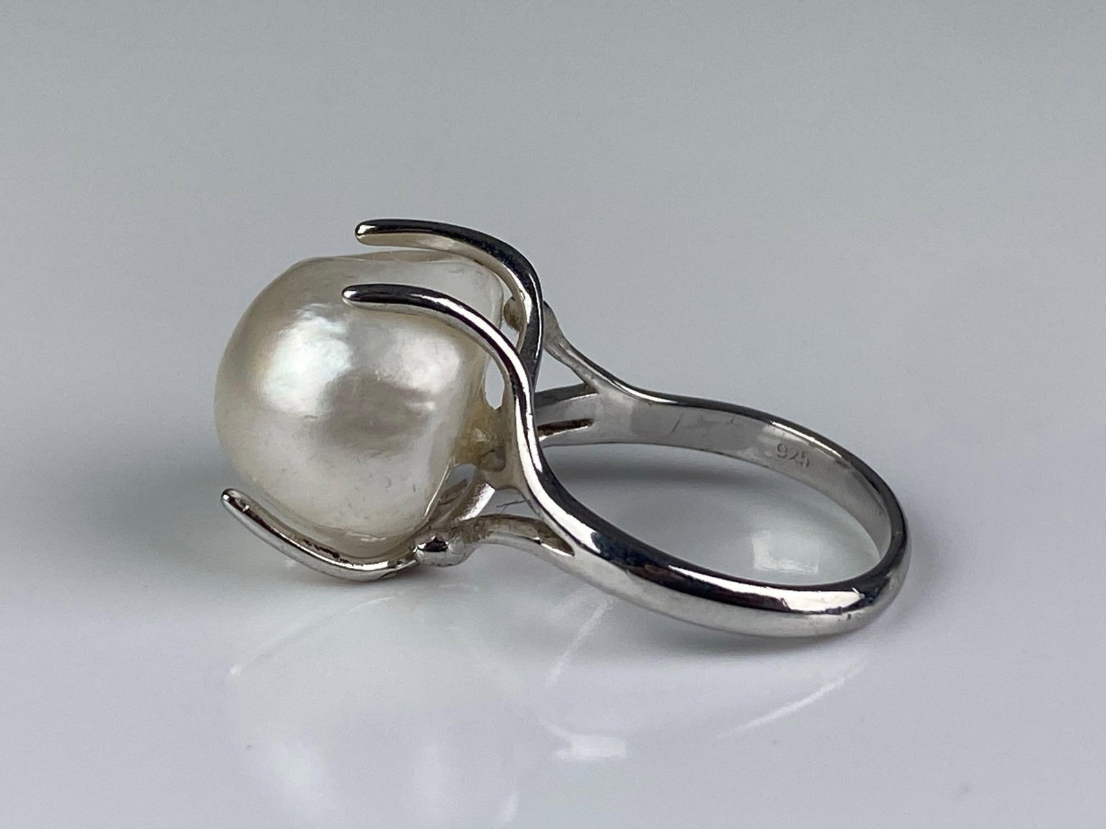 LUC Signed Sterling Silver Pearl Ring - 2