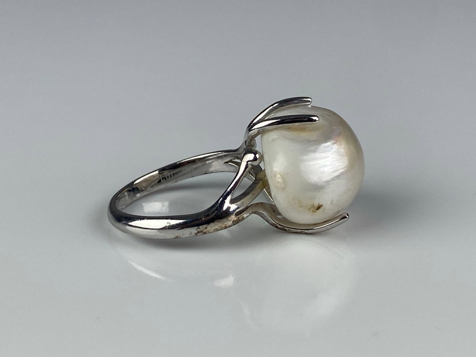LUC Signed Sterling Silver Pearl Ring - 4