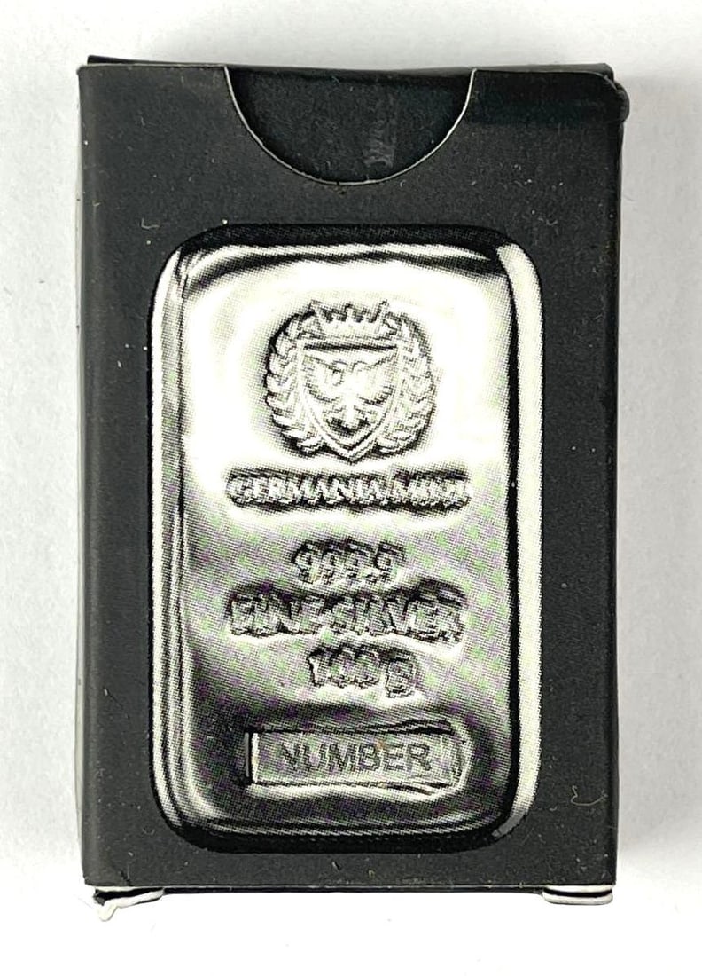 Germania Mint 100 Grams 999.9 Fine Silver Ingot/ Bar: Germania Mint 100 Grams 999.9 Fine Silver Ingot/ Bar