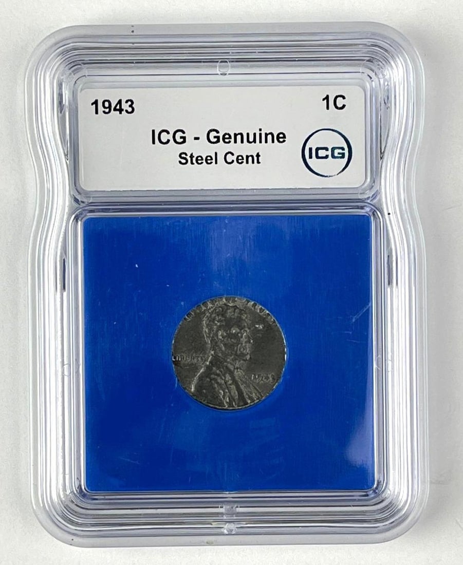 1943 US Lincoln Head Steel Cent ICG Genuine: 1943 US Lincoln Head Steel Cent ICG Genuine