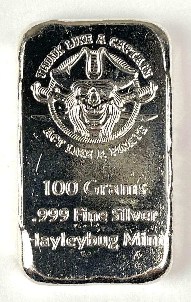 HaleyBug Mint Think Like a Captain Act Like a Pirate 100 Grams .999 Fine Silver Ingot/ Bar: HaleyBug Mint Think Like a Captain Act Like a Pirate 100 Grams .999 Fine Silver Ingot/ Bar