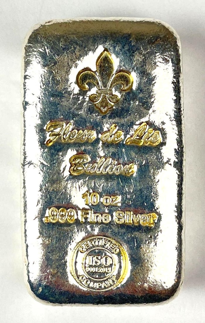 Fleur de Lis Bullion 10 oz .999 Fine Silver Ingot/ Bar: Fleur de Lis Bullion 10 oz .999 Fine Silver Ingot/ Bar