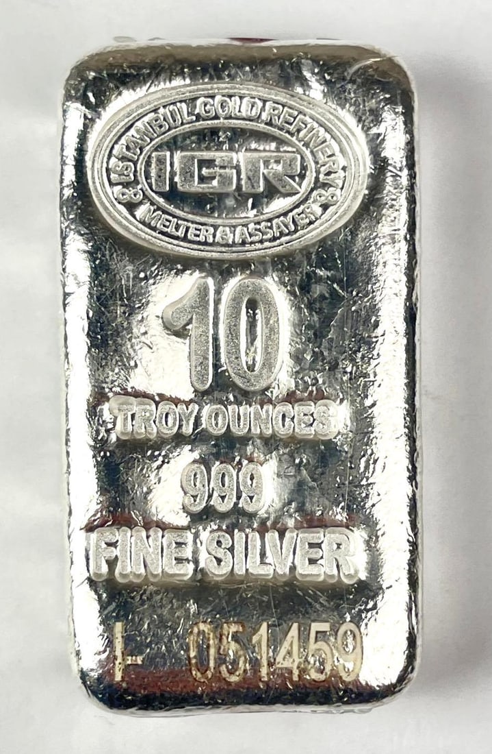 Istanbul Gold Refinery 10 oz 999 Fine Silver Ingot/Bar: Includes COA