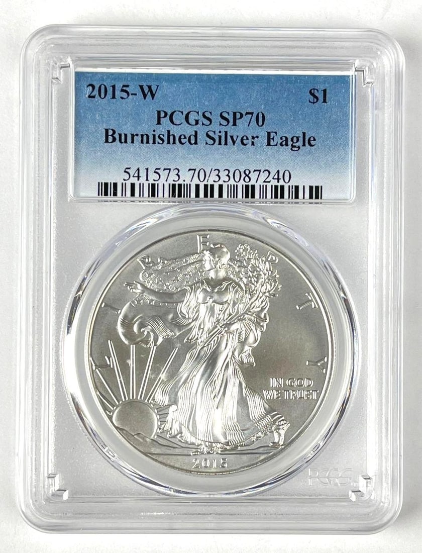 2015 W US $1 American Silver Eagle 1 oz Fine Silver Coin PCGS SP70: Burnished.