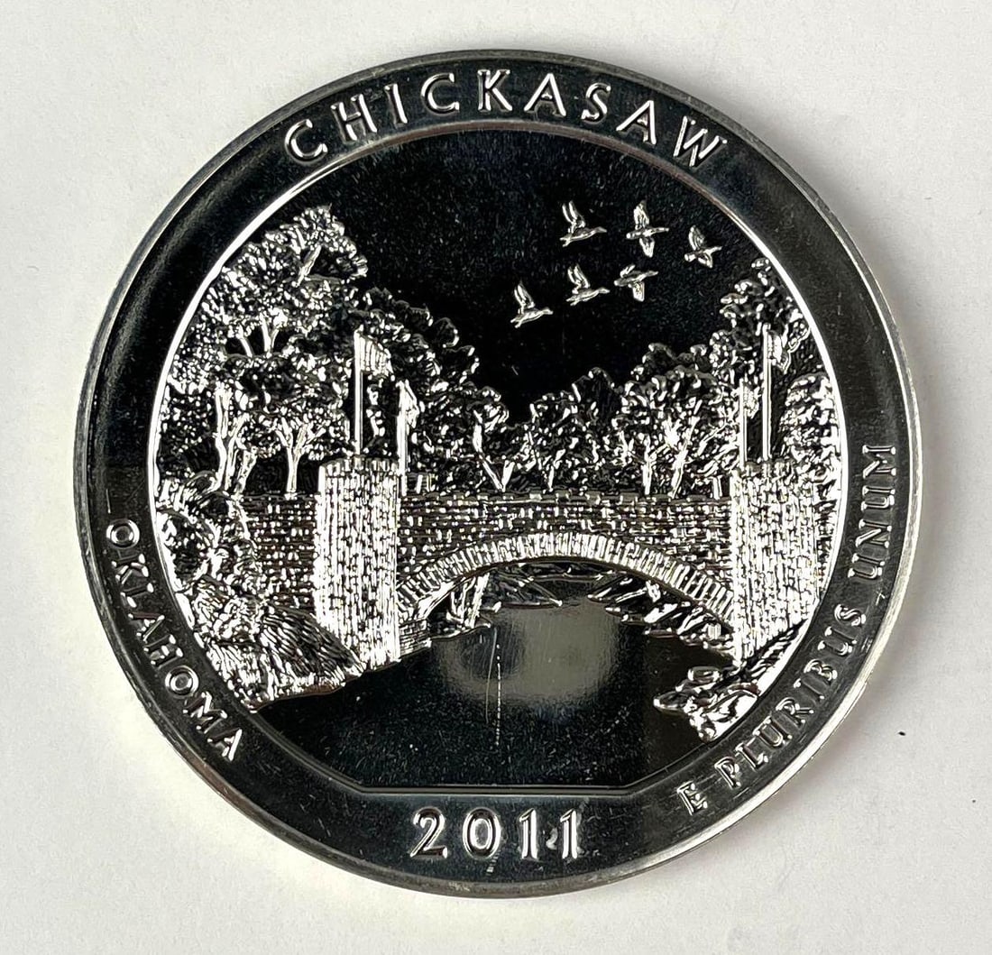 2011 US ATB Chickasaw Oklahoma 5 oz .999 Fine Silver Round: 2011 US ATB Chickasaw Oklahoma 5 oz .999 Fine Silver Round
