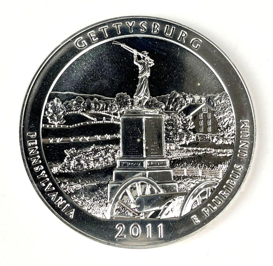 2011 US ATB Gettysburg Pennsylvania 5 oz .999 Fine Silver Round (1 of 2)