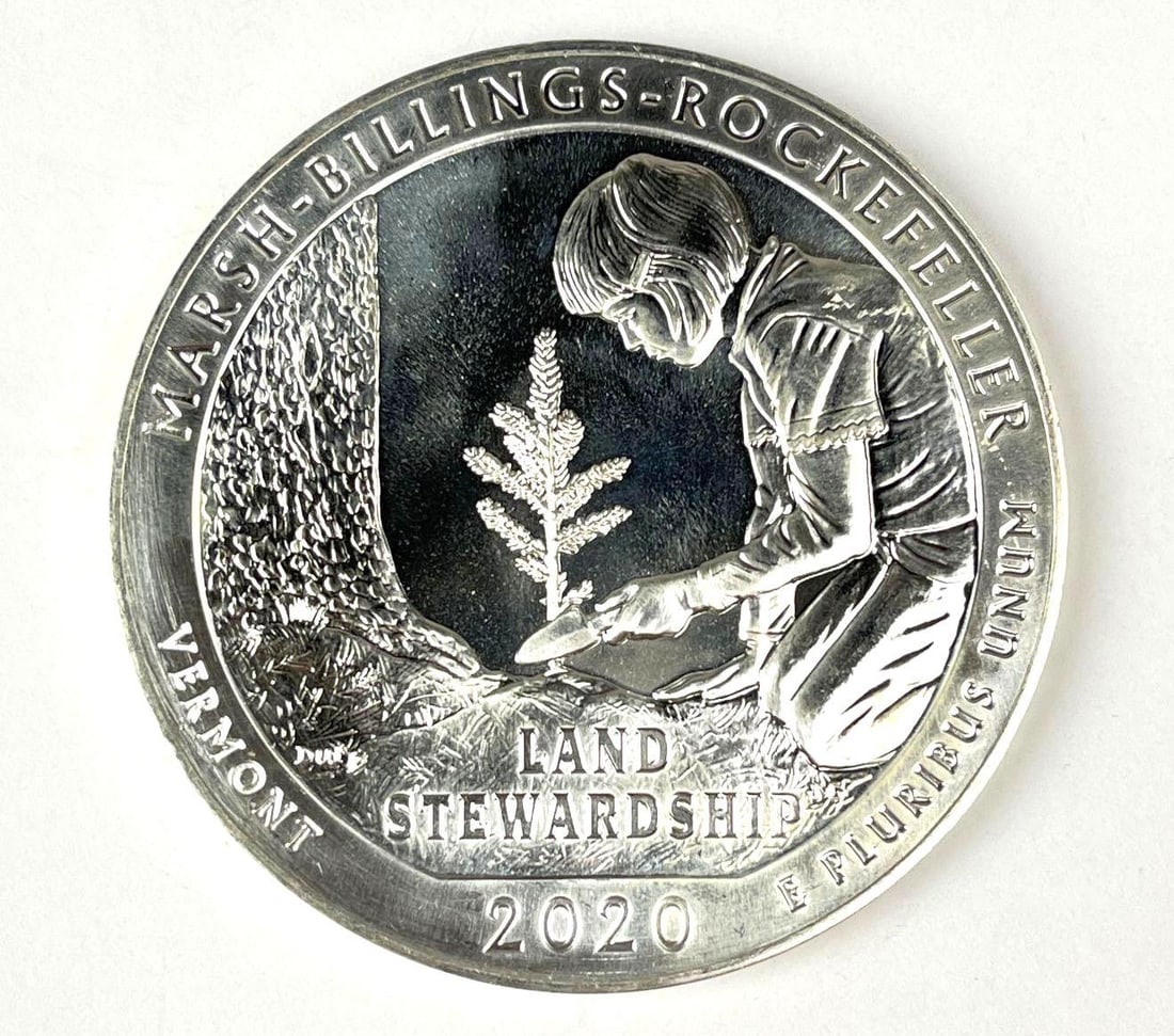 2020 US ATB Marsh Billings Rockefeller Vermont 5 oz .999 Fine Silver Round (1 of 2)