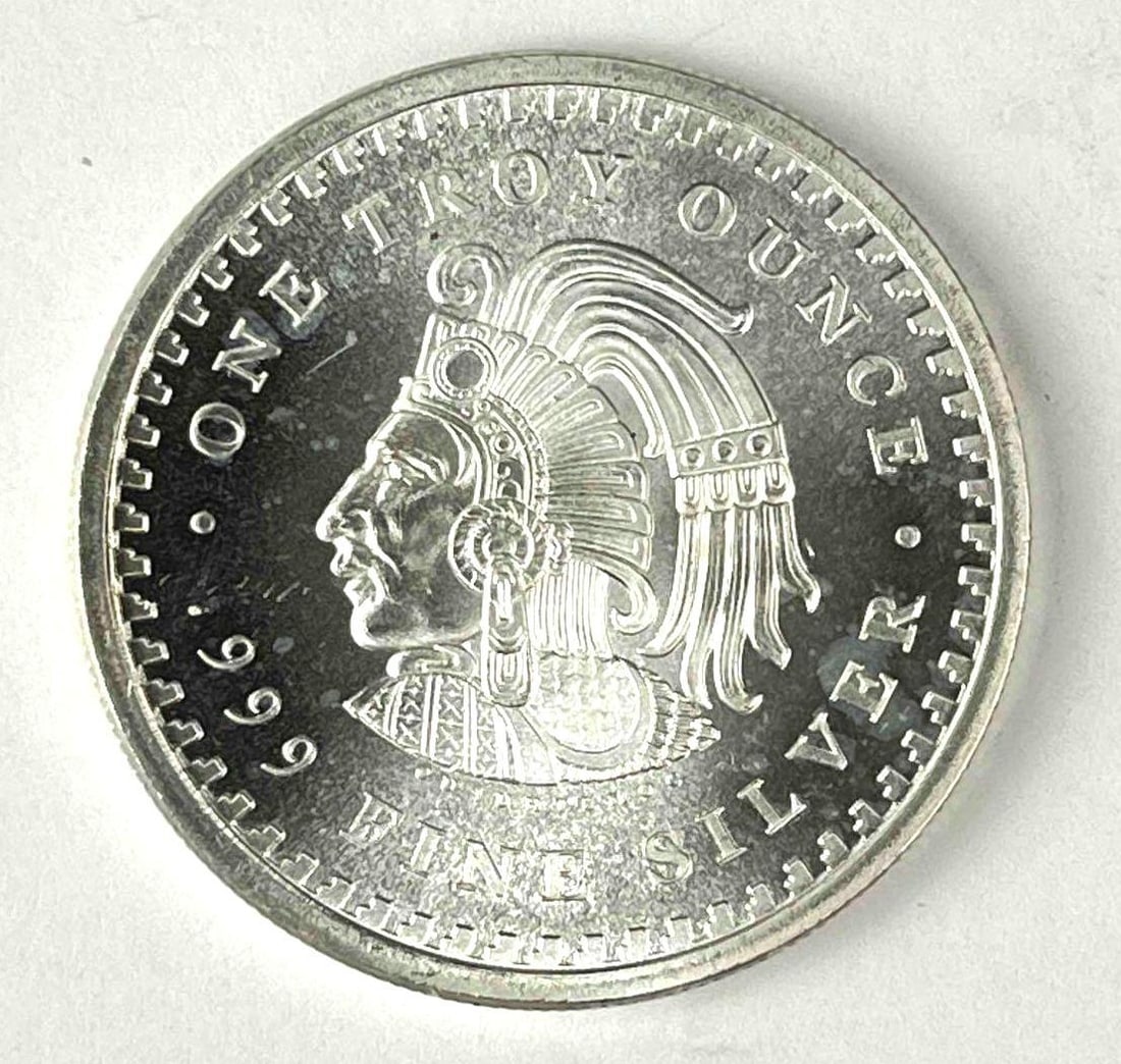 Cuauhtemoc Aztec Calendar 1 oz .999 Fine Silver Round (1 of 2)