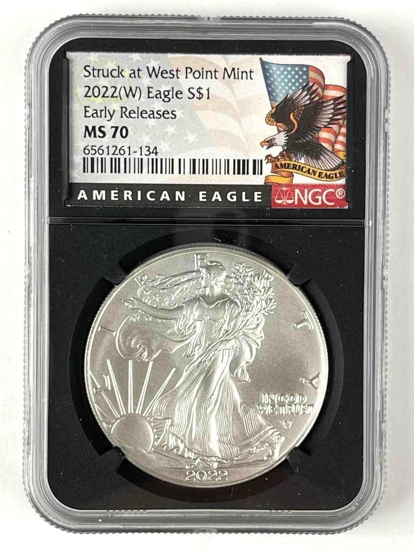 2022 W US $1 American Silver Eagle 1 oz Fine Silver Coin NGC MS70: Early Releases, Struck at West Point Mint