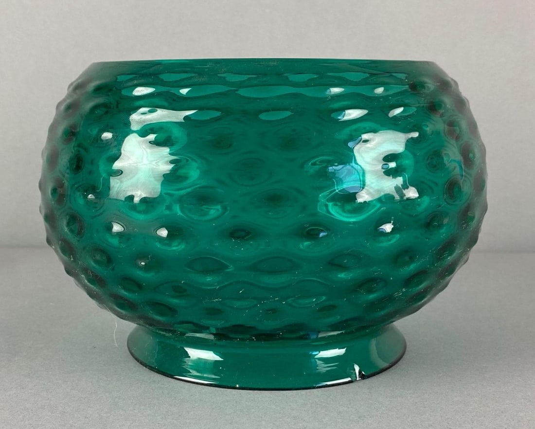 Vintage Emerald Hobnail Art Glass Lamp Shade: chip on fitter, measures 5 inches H x 7 1/2 inches W with a 5 inches fitter