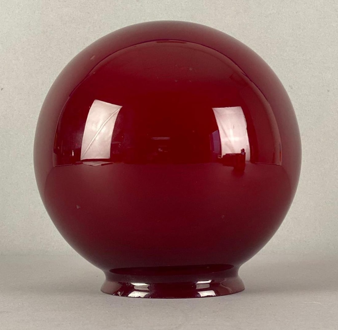 Globe Ruby Glass Lamp Shade: Crack on interior wall, measures 6 1/4 inches H x 4 1/4 inches W with a 3 inches fitter