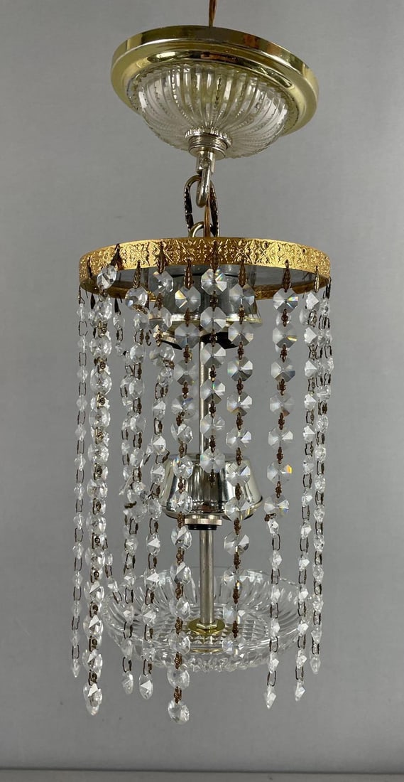 Vintage Brass and Beaded Crystal Swag Chandelier (1 of 4)