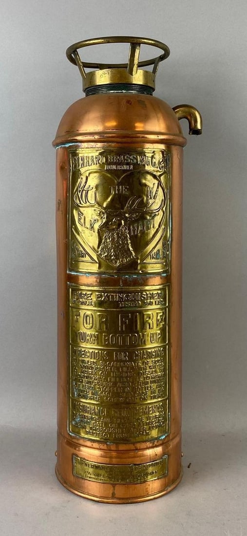 Antique 1920s Elkhart Brass Mfg. Co. Copper and Brass Soda-Acid Fire Extinguisher (1 of 7)