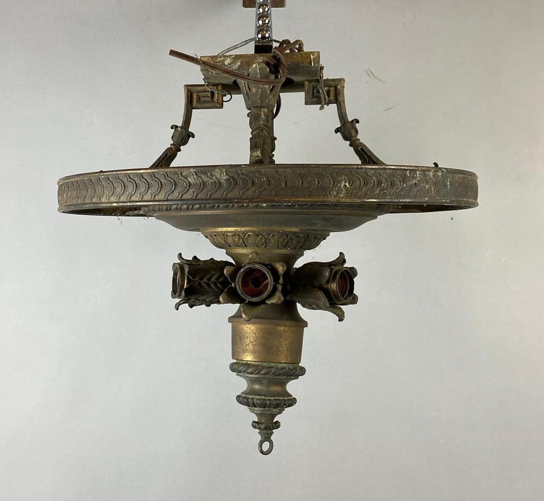 Antique 1900s Electrified Bronze Hanging Light Fixture (1 of 4)
