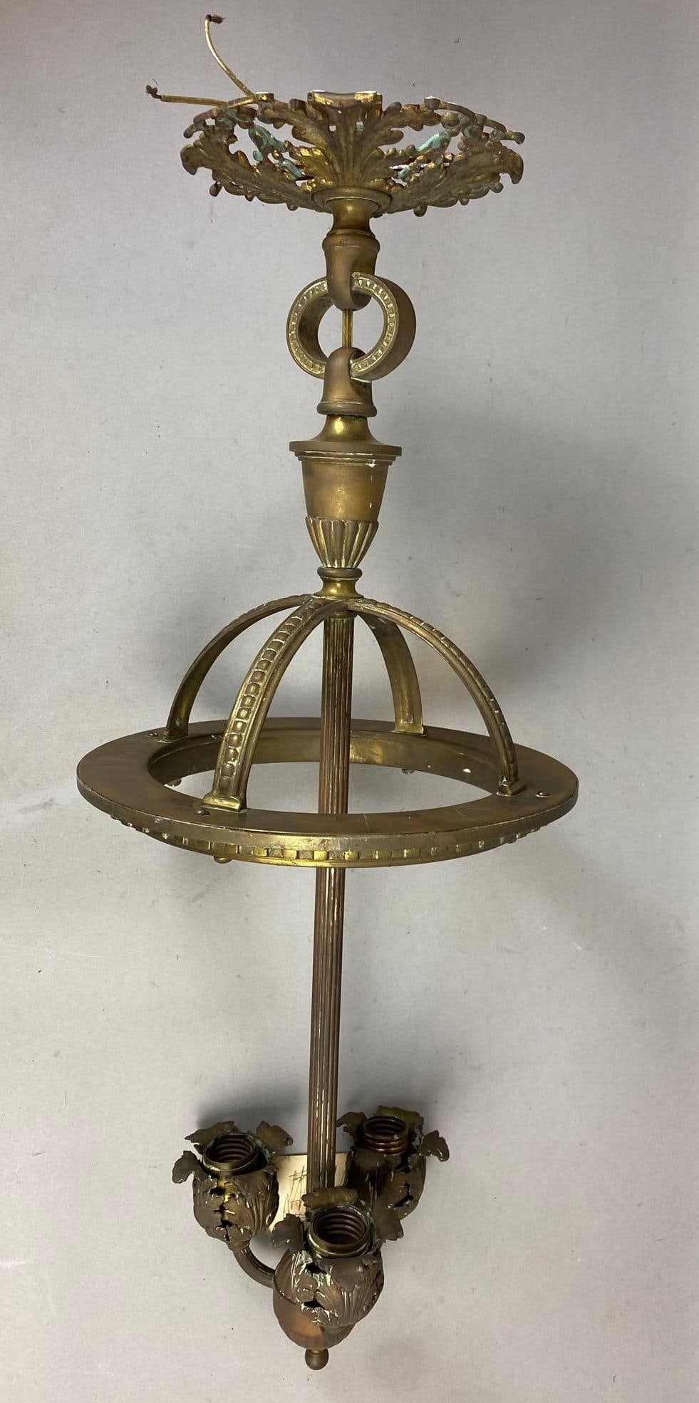 Antique 1890s Tri-Light Hanging Brass Light Fixture (1 of 5)