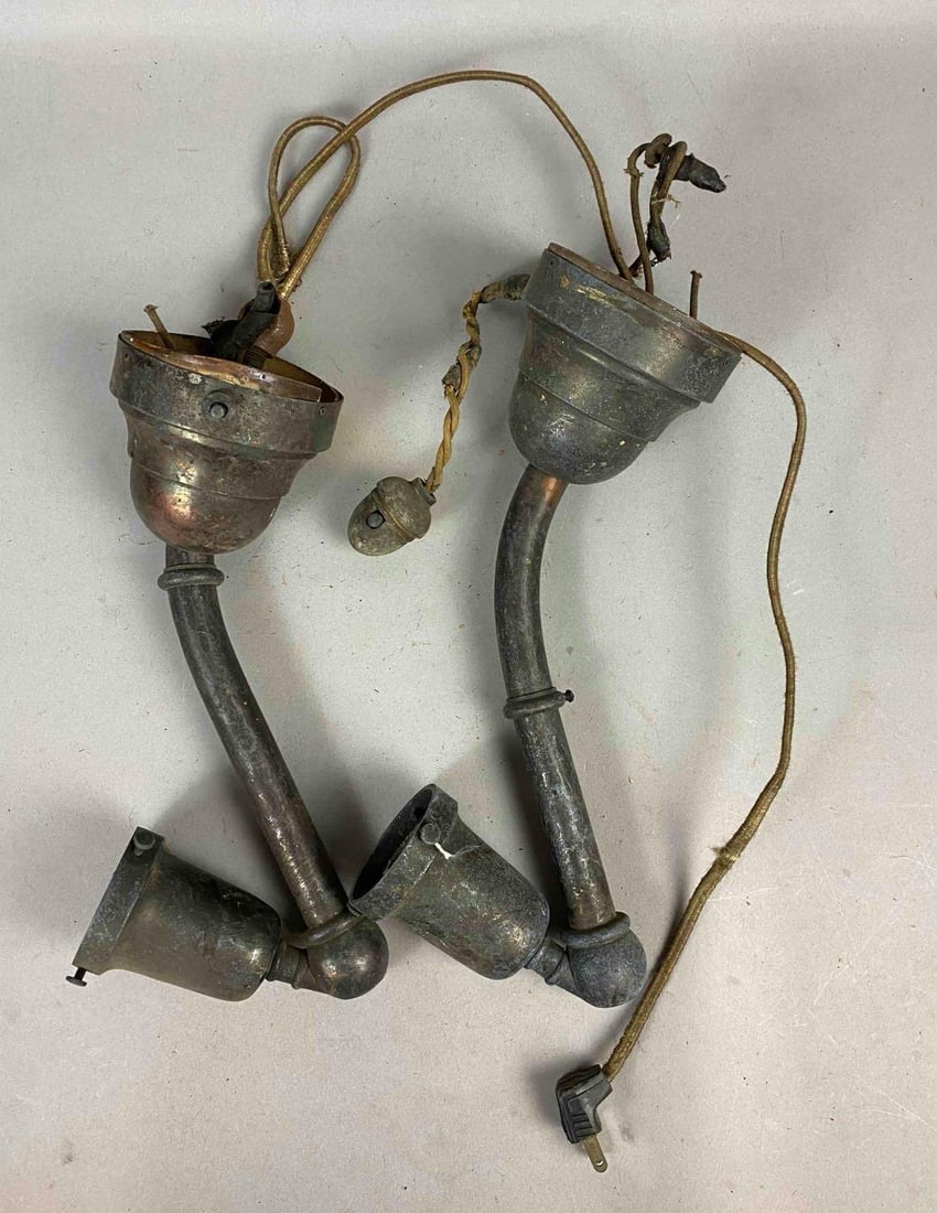 Group of 2 Antique 1930s Brass Wall Sconces: One measures 12 inches in length.