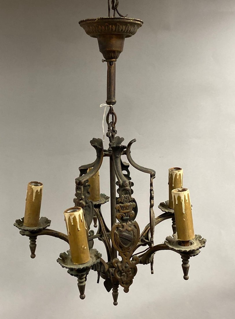 Antique Brass 5 Light Hanging Ceiling Light Fixture (1 of 4)