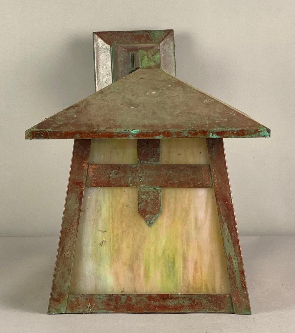 Vintage Bronze Exterior Wall Sconce with Iridescent Glass Panels (1 of 5)