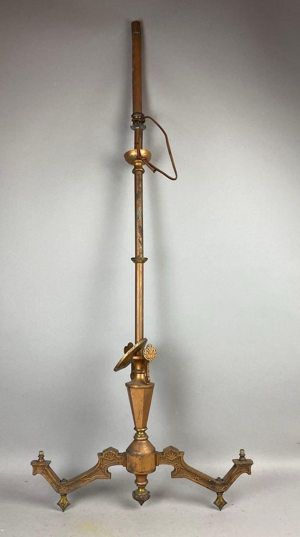 Antique 1900s Bronze-Toned Hanging Gas Lamp: Measures 44 inches tall. For parts or restoration.