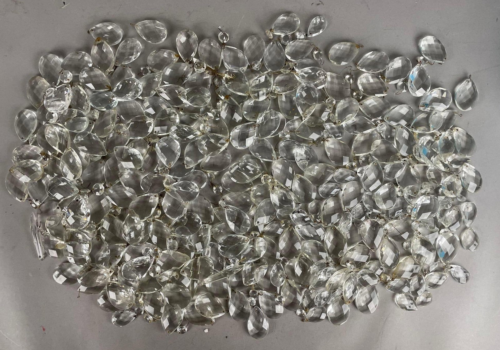 Group of Antique Teardrop Lamp Crystals: Largest measures 2 1/2 inches x 1 1/4 inches