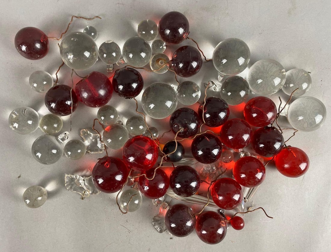 Group of Vintage Glass and Lucite Lamp Beads: Possibly for grape clusters, largest measures 2 inches