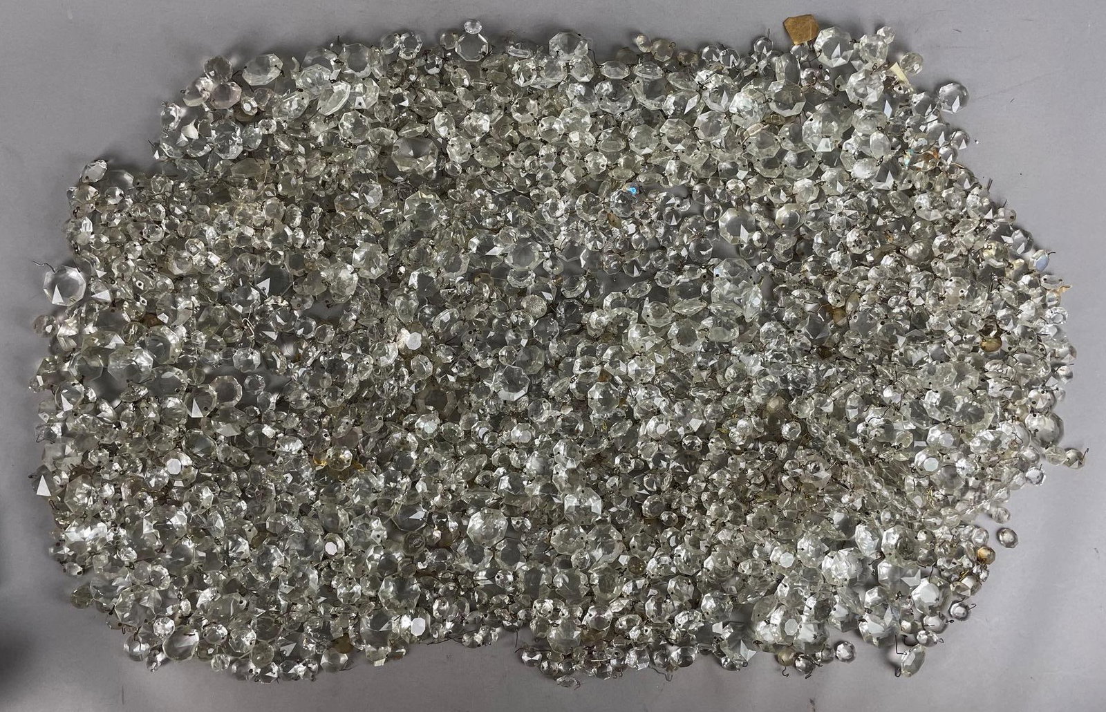 Group of Antique Lamp Crystals: Includes strands, largest measures 1 1/4 inches