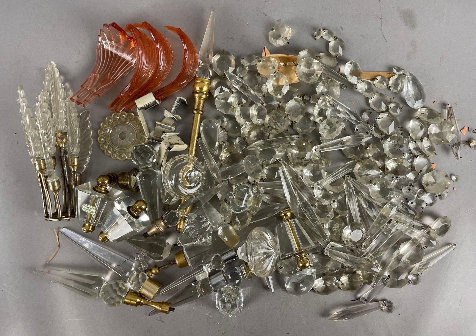 Group of Antique Lamp Crystals and Parts (1 of 3)