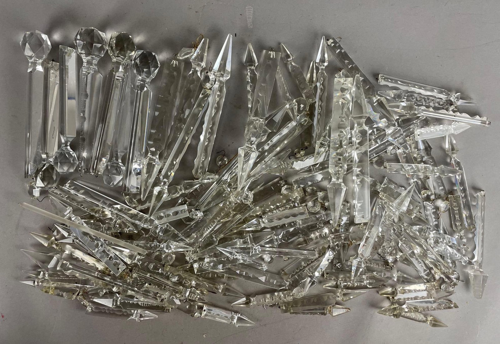 Group of Antique Lamp Crystal Spears: Longest measures 9 1/2 inches