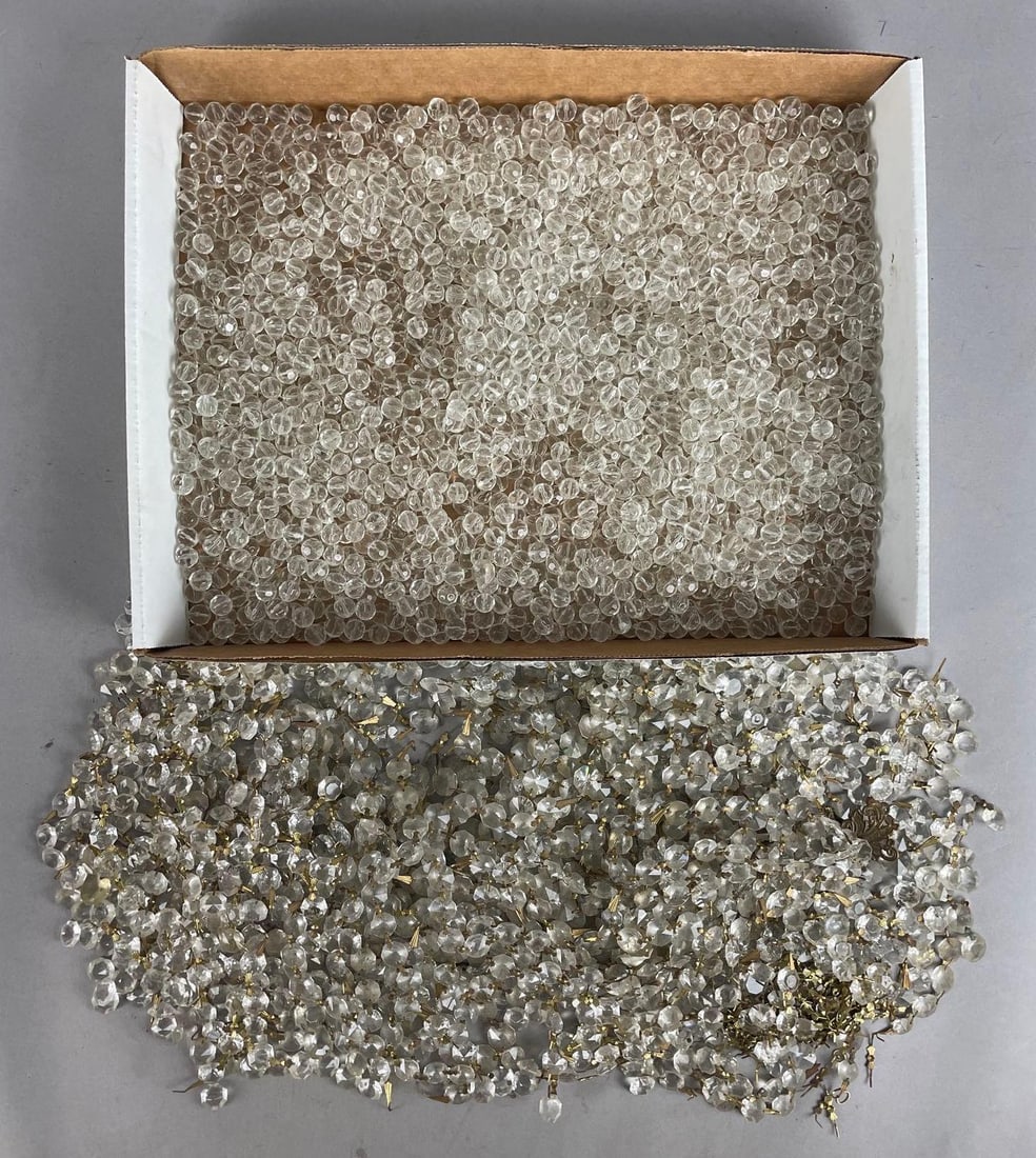 Group of Antique Lamp Crystal Beads and Strands: 9 1/2 inches strands