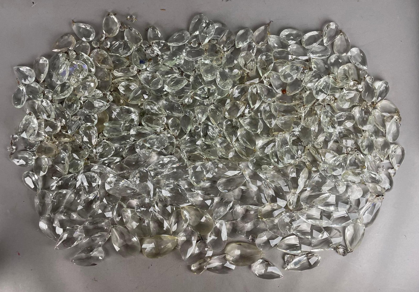 Group of Antique Teardrop Lamp Crystals: Largest measures 3 inches x 1 3/4 inches