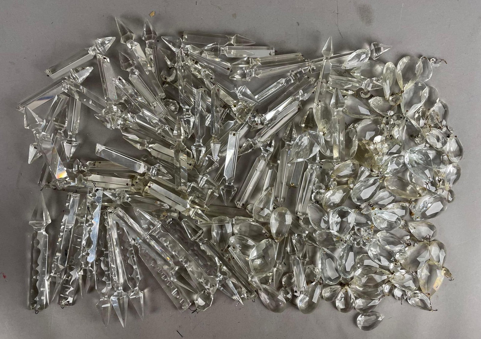 Group of Antique Lamp Crystals: Longest spear measures 6 1/4 inches