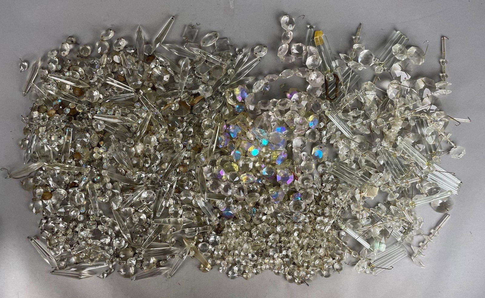Group of Antique Lamp Crystals: Includes strands, longest spear measures 3 inches