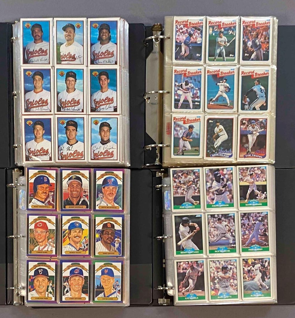 1989 Topps/Score/Donruss/Bowman Baseball Trading Cards Complete Sets: Largest album measures 11 3/4 inches H x 11 1/2 inches W