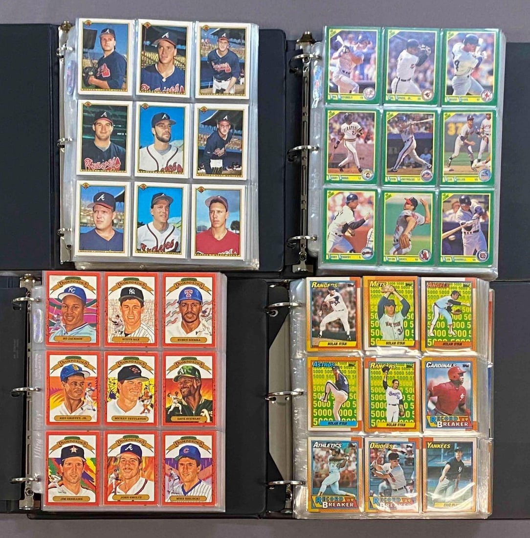 1990 Donruss/Topps/Score/Bowman Baseball Trading Cards Complete Sets: Largest album measures 11 3/4 inches H x 11 1/2 inches W