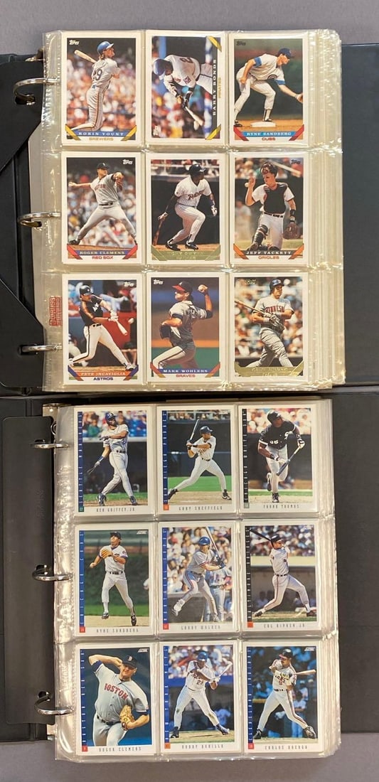 1993 Topps/Score Baseball Trading Cards Complete Sets: Topps set includes duplicates and golds, largest album measures 12 inches H x 11 1/2 inches W