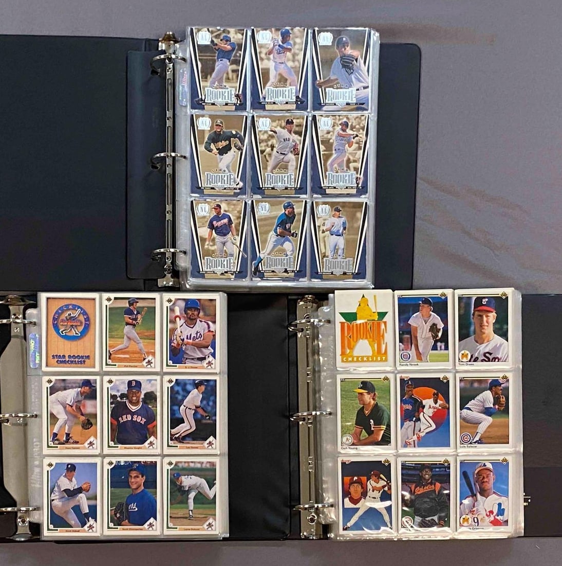 1990s Upper Deck Baseball Trading Cards Complete Sets: Includes 1990, 1991 and 1999, largest album measures 12 inches H x 11 inches W