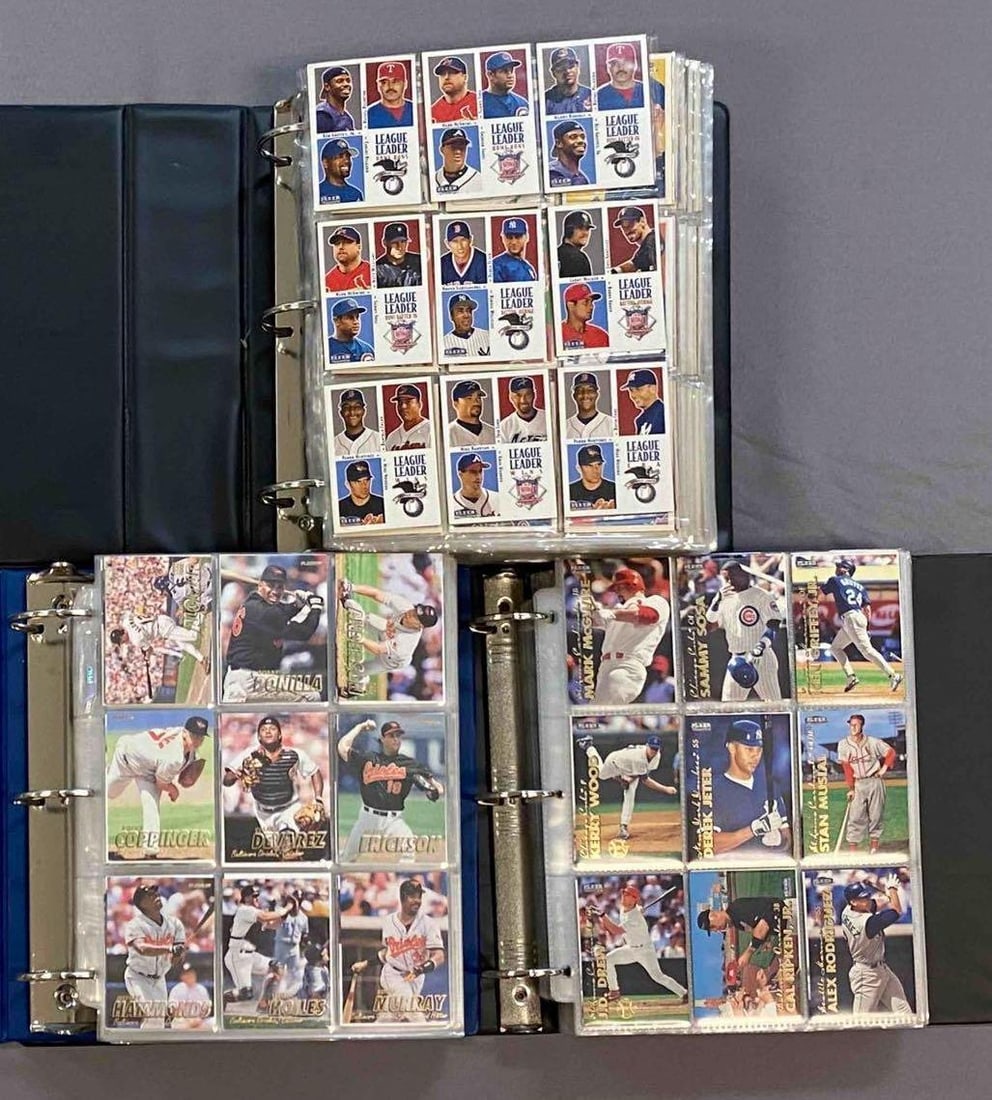 1990s - 2000s Fleer Baseball Trading Cards Complete Sets: Includes 1999 update set, 1997, 1998 and more, largest album measures 12 inches H x 11 inches W