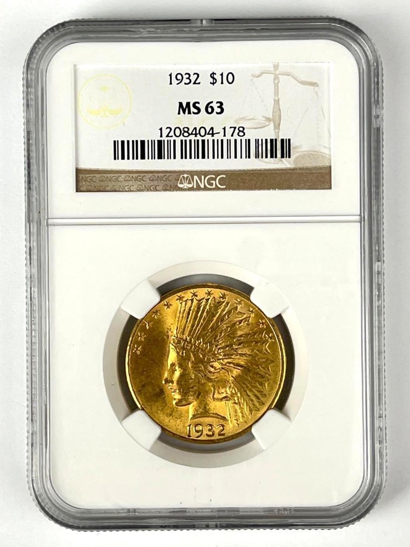 1932 US $10 Indian Head Gold Coin NGC MS63: 1932 US $10 Indian Head Gold Coin NGC MS63