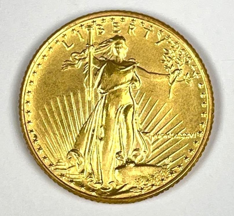 1986 US $5 American Gold Eagle 1/10 oz Fine Gold Coin (1 of 2)