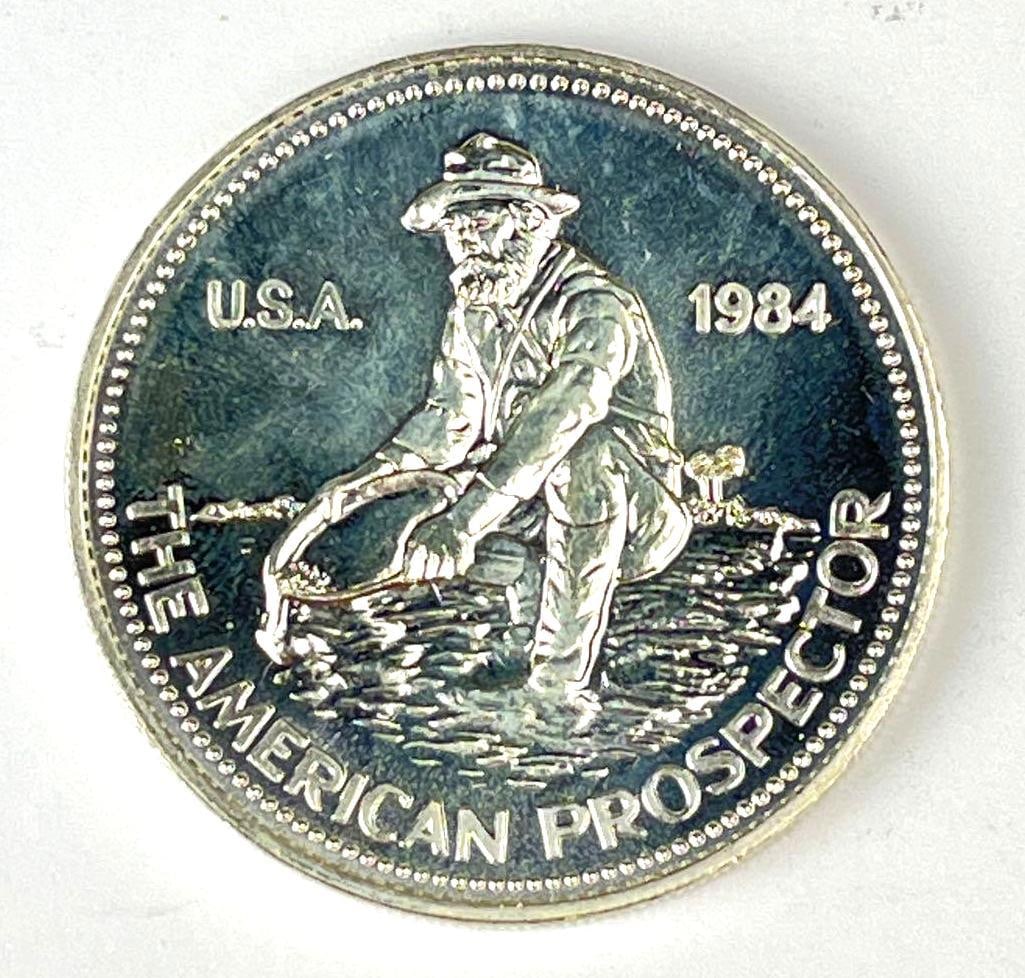 1984 Engelhard The American Prospector 1 oz 999 Fine Silver Round: 1984 Engelhard The American Prospector 1 oz 999 Fine Silver Round
