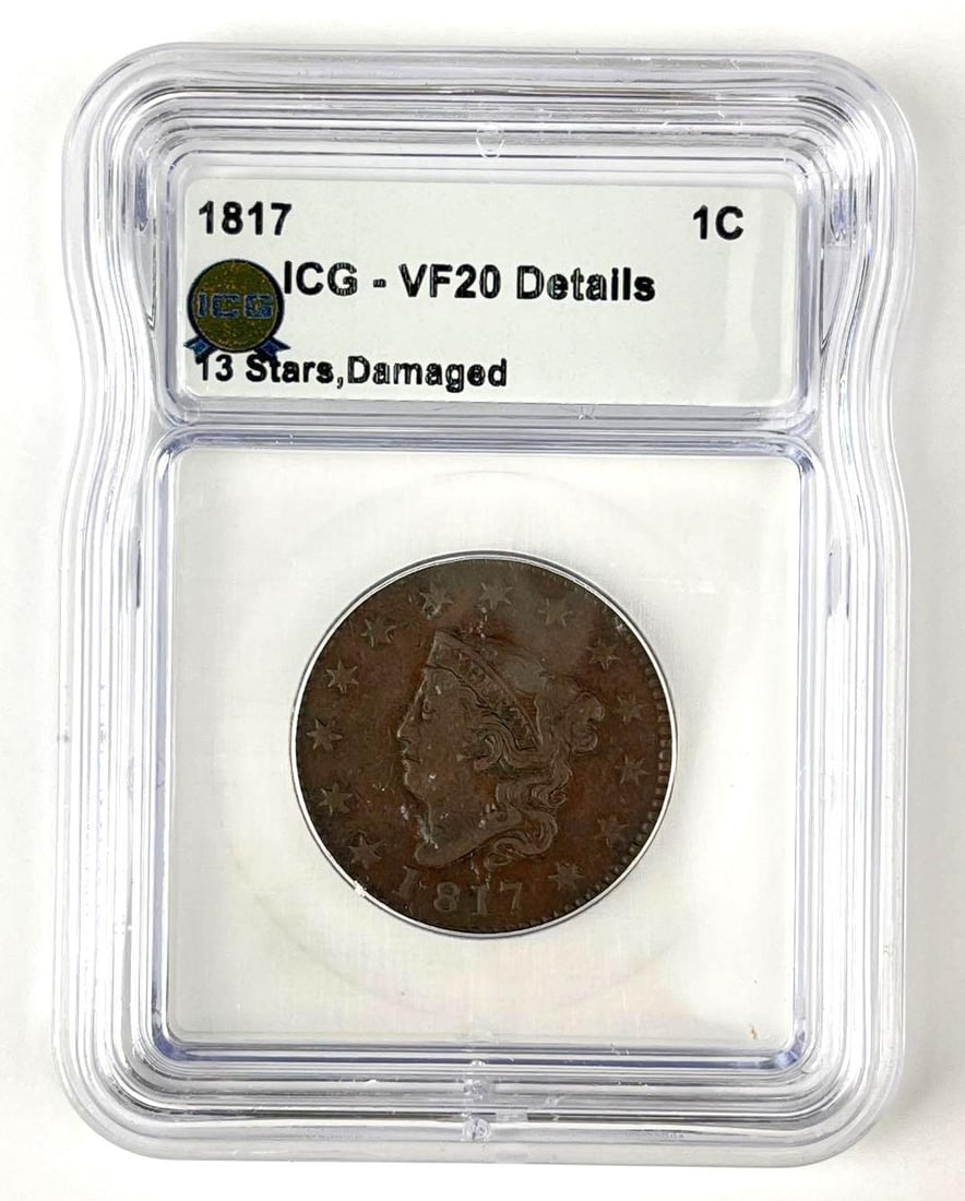 1817 US Coronet Large Head Cent ICG VF20 Details: 1817 US Coronet Large Head Cent ICG VF20 Details