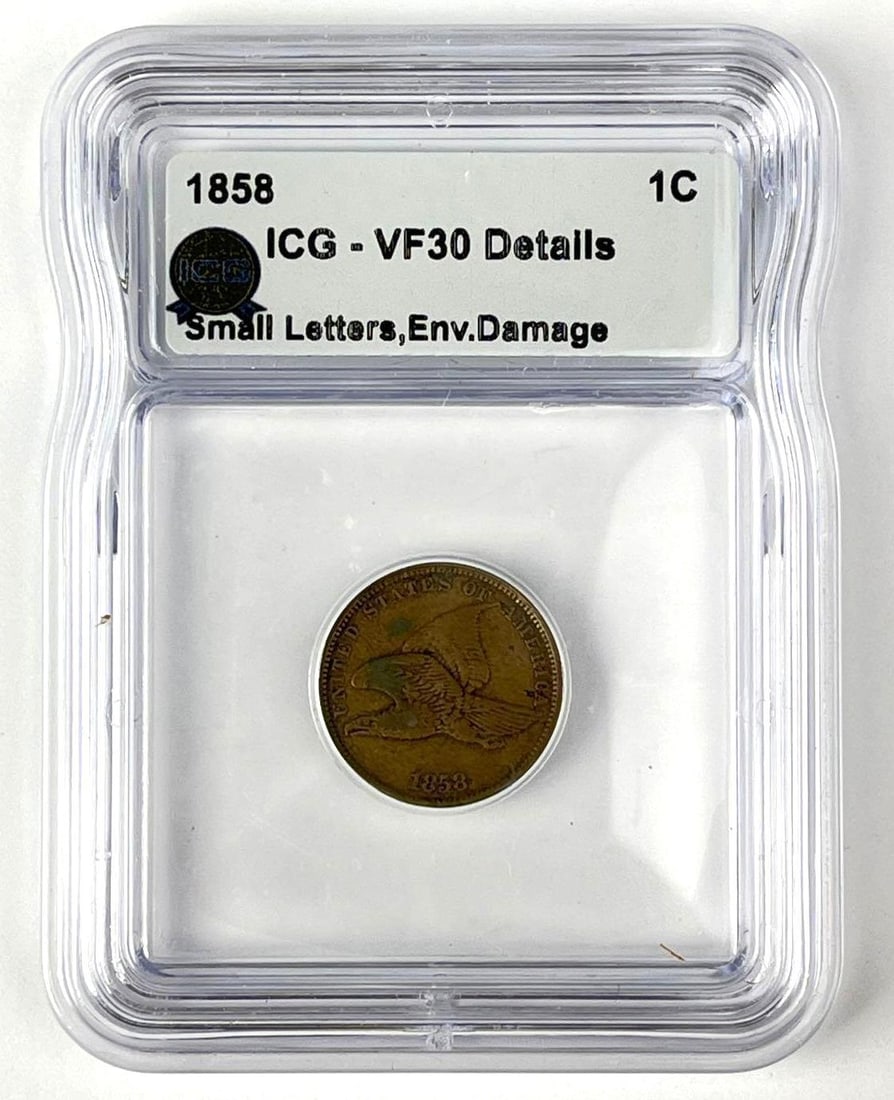1858 US Flying Eagle Cent ICG VF30 Details: 1858 US Flying Eagle Cent ICG VF30 Details