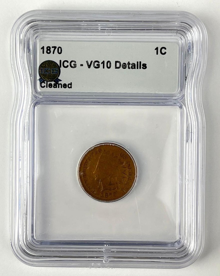 1870 US Indian Head Cent ICG VG10 Details: 1870 US Indian Head Cent ICG VG10 Details