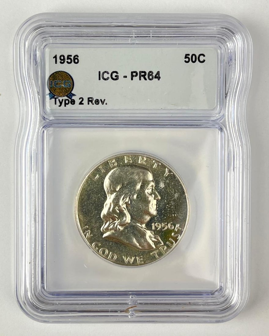 1956 US Franklin 90% Silver Half Dollar ICG PR64: 1956 US Franklin 90% Silver Half Dollar ICG PR64